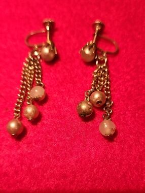 Gold-Tone Dangle Pearl Chain Earrings.  Brand CORO